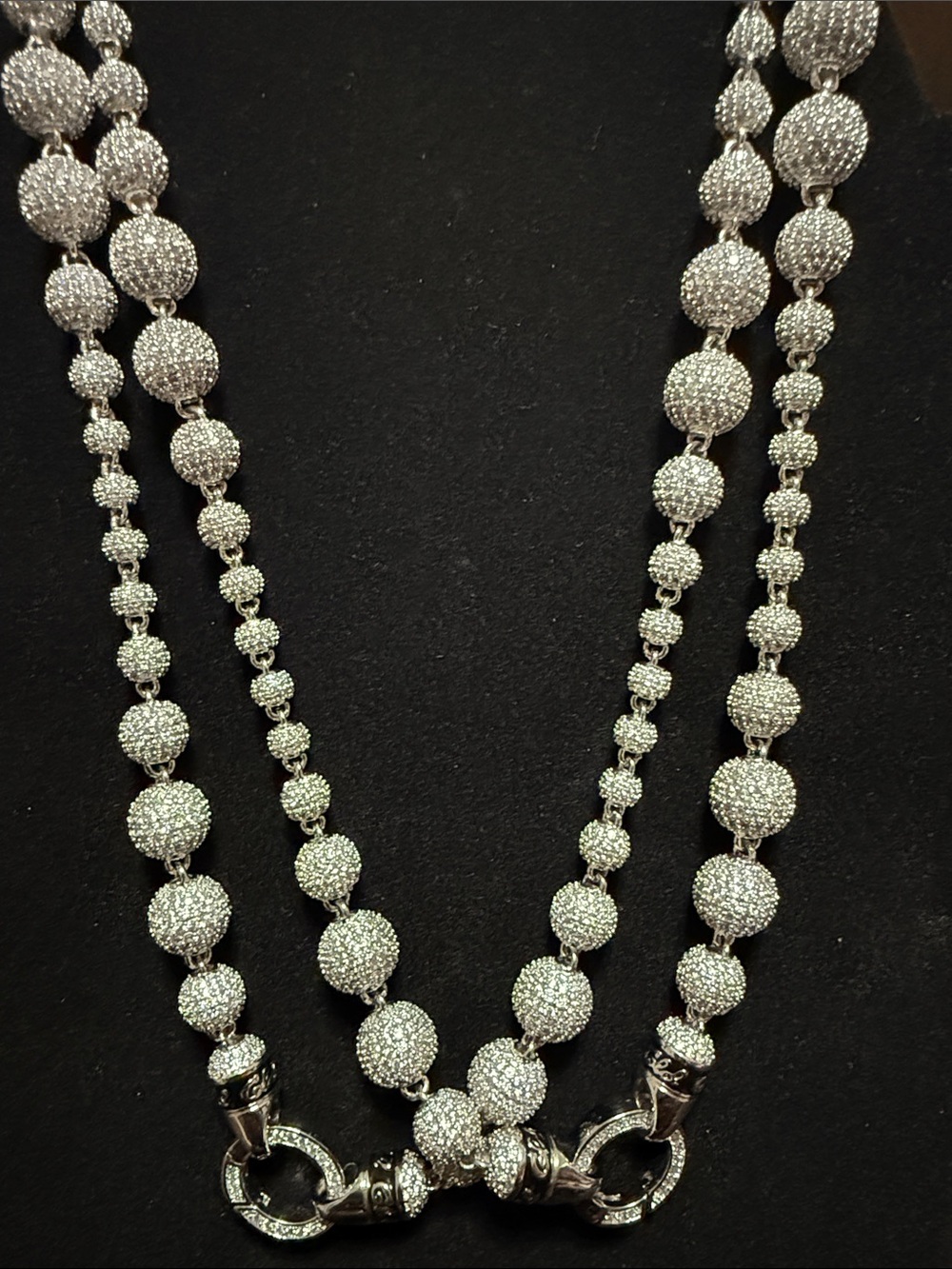 GLD Silver Crystal Pavé Bead Necklaces 2 chains at 18inches